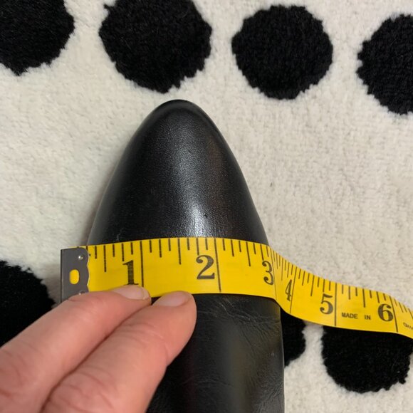 Vintage 80s Black Leather Retro Boots Black 7 Mid Calf Mid Low Kitten Cone Heel - Picture 15 of 16